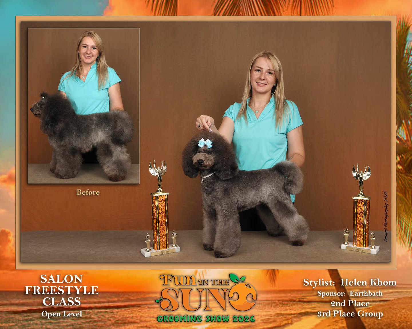 Helen Khom with Ash after a GroomLand grooming competition placement